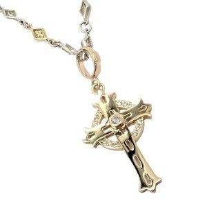 Authentic! Loree Rodkin 18k Yellow Gold + Silver Cross Diamond Necklace